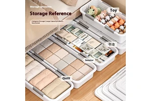 Movable Plastic Under-Bed Storage Box with Pulley Drawer Clothes Organizer