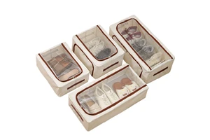 Household Square Underbed Shoe Storage Box Mesh Cloth Portable Dust-Proof Moisture-Proof Organized Clear Window Large Capacity