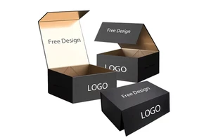 Wholesale Custom Luxury Folding Magnetic Gift Box Black Ribbon Handle Hard Rigid Cardboard Packaging Box Clothing Shoe Paper Box