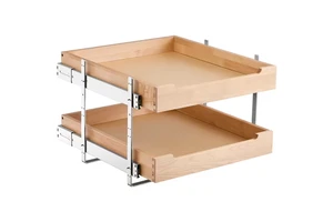 Wood 2 Tier Pull Out Cabinet Organizer Install Space-Saving Pull Out Drawer Organizer for Kitchen Pantry Bathroom