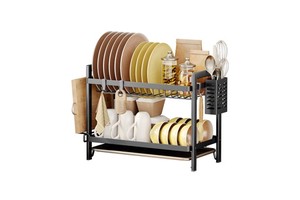 Multifunction Countertop Kitchen Dish Rack Drainer 2 Tier Dish Drying Rack Cutlery Drainer Dish Storage Holder