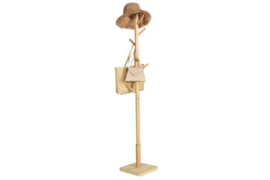 Detachable Wooden Coat Rack Tree Stand with Iron Hooks for Clothing Bags Cleaning Tools in Kitchen or Wardrobe