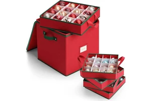 Christmas Ornament Storage Box Holiday Decoration Organizer Zippered Closure 4 Removable Trays 600D Oxford