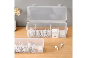 Data Cable Storage Box with Lid for Organizing Chargers, Winding Wires, and Dividing Cables for Storage