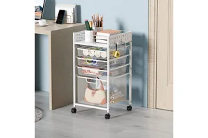 Multi-functional Home Rolling Storage Rack Office Utility Cart Makeup 5 Tier Drawer Organizer Storage Cart with DIY Pegboard
