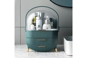 Luxury Cosmetic Storage Box Organizer, Large Capacity Makeup Case with Handle, Portable Dustproof Plastic Vanity Organizer