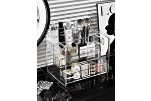 3-Tier Clear Acrylic Makeup Organizer with Handle Multi-Purpose Desk Organizer for Bathroom Bedroom