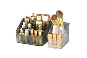 OWNSWING Cosmetic Storage Organizer Plastic Makeup Storage Container Rectangular Divided Makeup Storage Bin