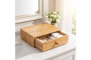 Single Wood Cabinet Organizer Drawer Tabletop Storage Organization Box with Wood Handle for Desk Home Office Counter Craft Decor
