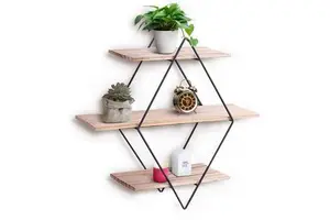 Decorative Metal Floating Wooden Wall Mounted Shelves for Home Decor