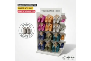 Wooden Floor Display Stand For Slippers/shoes/Boots Double-sided Display Racks With Hooks For Shoes Retail Supermarrket Shelves