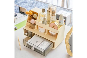 Modern Large Capacity Drawer Makeup Organizer PS Plastic Storage Rack Sustainable Multifunction for Cosmetics Skincare Desktop