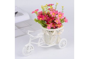 Bicycle Decorative Storage Basket Woven Plastic Rattan with Artificial Flowers PP Leather Fabric Metal for Flower Arrangements
