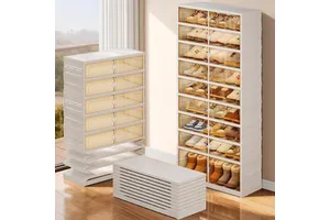 72cm Luxury Foldable Shoe Storage Cabinet New Free Assembly Plastic Organizer with Wheels Rectangle Shape Injection Technics