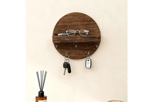 Home Decoration Multi-Function Wall Key Wooden Storage Rack Wall Mounted Storage Pine Wooden Carbonized Wood Rack Hanging
