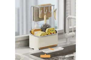 Kitchen Cloth and Towel Drying Rack Punch-free Wall-mounted Storage with Dishcloth Tray and Sink Storage