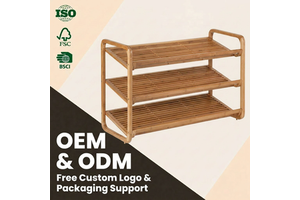 Factory Directly Supply Modern FSC Bamboo Three-Tier Multifunction Lacquer Finish Shoe Rack Entryway Office Clothing Organizer
