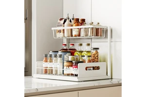 2-Tier Metal Pull Out Under Sink Organizer Slide Out Cabinet Shelf for Kitchen or Bathroom Storage
