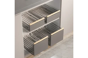 Stackable Folding Under Sink Pull Out Pantry Cabinet Organizer Sliding Drawer Storage Basket