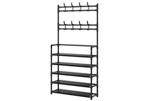 Modern Simple Stainless Steel Coat Rack Fabric Shoe Organizer Hanging Storage Shelf Wardrobe Living Room Bedroom Clothing