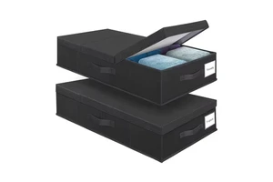 Movable Square Under Bed Foldable Storage Box with Lid Over 35L Capacity for Clothes Shoes Blankets & Pillows