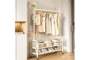 Sturdy Durable Rust-proof Garment Rack Carbon Steel Storage Coat Hanger Stand Movable Living Room Clothes Rack