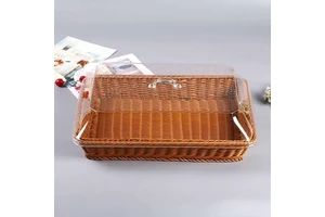 Hot Sale Fruit Rattan Rectangular Straw Bread Storage Baskets Kitchen Food Weave Woven Basket With Lid