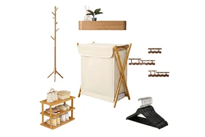 Premium Wooden Coat Rack with Multi-functional Storage Set Bamboo Coat Rack