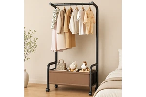 Hot Sale Carbon Steel Coat Rack Indoor Double Tier Clothes Drying Rack with Shoes Storage and Clothing Organizer