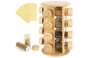 Bamboo Revolving Spice Rack For Kitchen 12-bottle Spice Jar Organizer Countertop Display Holder Stand Shelf Kitchen Accessories