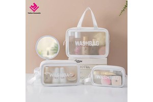 Private Label Large Capacity Transparent PVC Makeup Bag Set Waterproof Zipper Handle Travel Cosmetic Bag