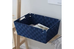 Modern Simple Hand Woven Nylon Ice Ribbon Weave Organizer Fabric Storage Basket