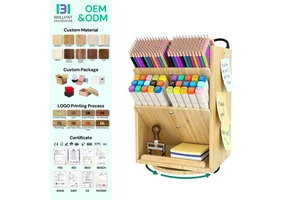 BH Rotating Desktop Organizer Bamboo Desk Organizer Storage for Cosmetics and Office Supplies