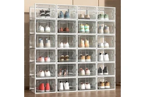 Transparent PP Plastic Foldable Shoe Box Organizer with Dustproof Lid Modern Minimalism Style Space-Saving for Living Room