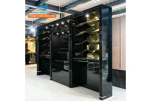 Customized Formal Wear Boutique Furniture Glossy Black Business Attire Store Decor Menswear Suit Clothing Wall Display Cabinet