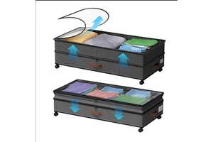 Extensible Under Bed Storage with Wheels Rolling Containers with Clear Lid Underneath Shoe Organizer Under Bed Drawer for Clothe