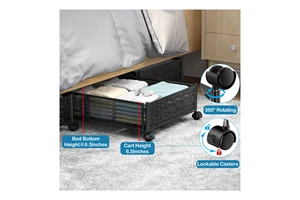 Foldable Metal Rolling Underbed Storage Organizer Shoe and Clothes Drawers with Container Rack and Wheels Lid