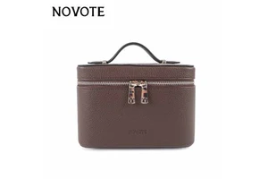 NOVOTE Custom Logo Leather Cosmetic Bag Pebble Pattern Double Zippers Large Capacity Makeup Organizers Outdoor Portable Travel