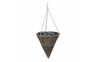 Rustic Cone-Shaped Wicker Hanging Basket Rattan Planter with Chain HandwovenRattan Flower Pot with Liner for Home, Garden