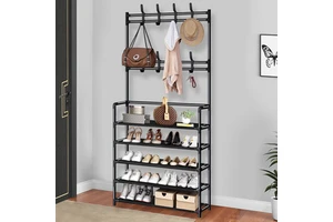 Multi Functional Five Layer Coat Rack Household Metal Clothes Hanger Living Room Clothing and Shoe Storage Rack