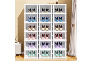 6-Layer Foldable Plastic Shoe Storage Cabinet with Over 35L Capacity Injection-Molded Office Organizer in Rectangle Shape