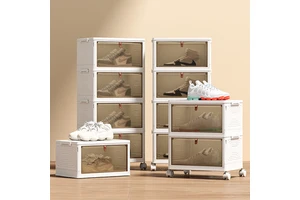 Fashionable White Plastic Foldable Shoe Box Light Clear PP Shoe Cabinet for Sneaker Storage Multi-Use for Clothing Fruit Storage