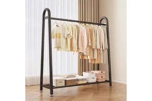 Metal Hanger Floor Coat Rack Living Room Drying Rack Modern Double Rectangle Household Indoor Storage Rack Multifunctional