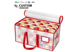 Red Edge Plastic Christmas Ornament Storage Box Xmas Decorations Organizer Targeted for Efficient Storage