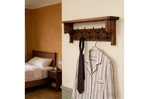 Wooden Bamboo Eco-Friendly Modern Wall Mounted Coat Rack Wall Storage Rack with Hooks and Detachable Design