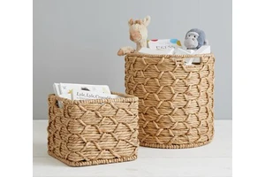Set of 2 Twisted Woven Water Hyacinth Baskets Handmade Storage Basket Wholesale eco-friendly Made in Vietnam
