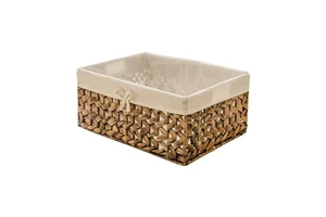 Large Rectangular Woven Seagrass Storage Bin with Bamboo Handle for Clothing Storage in Living Room