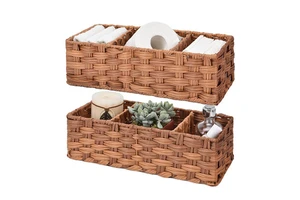 Storage Organizer Baskets Woven Wicker Sundries Small Hand Bathroom Rectangular Organizing Bins