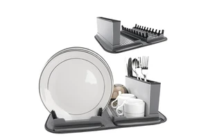 Masthome Newly Kitchen Foldable Multifunctional Dish Drying Rack And Cutlery Storage Organizer With Microfiber Dish Mat