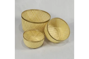 Manufacture Wholesale Bamboo Hand Made Bowl Bamboo Storage Basket Vegetable Basket With Lid Woven Basket From Vietnam